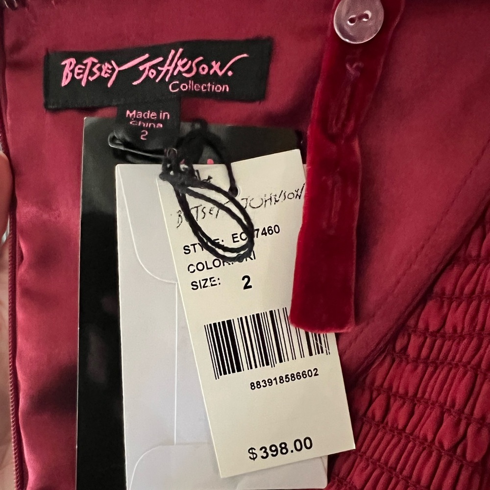 NWT Vintage Betsey Johnson Red Velvet Black Lace 3D Rose Cupcake Mini Dress - Picture 9 of 10